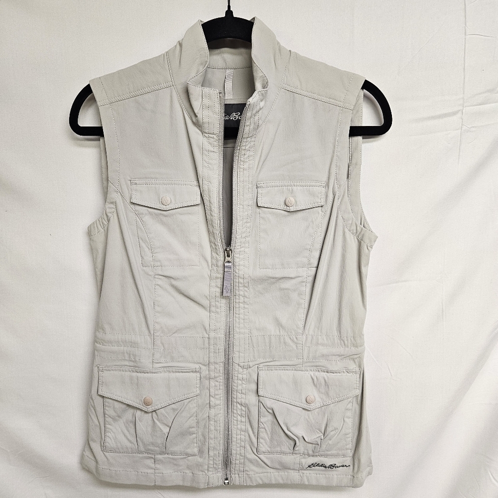 Eddie Bauer S atlas 2.0 grey vest zip front 4 front pockets & pocket Small